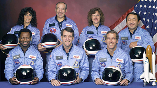 Pictured are the original 7 members of the Challenger STS-51L Crew